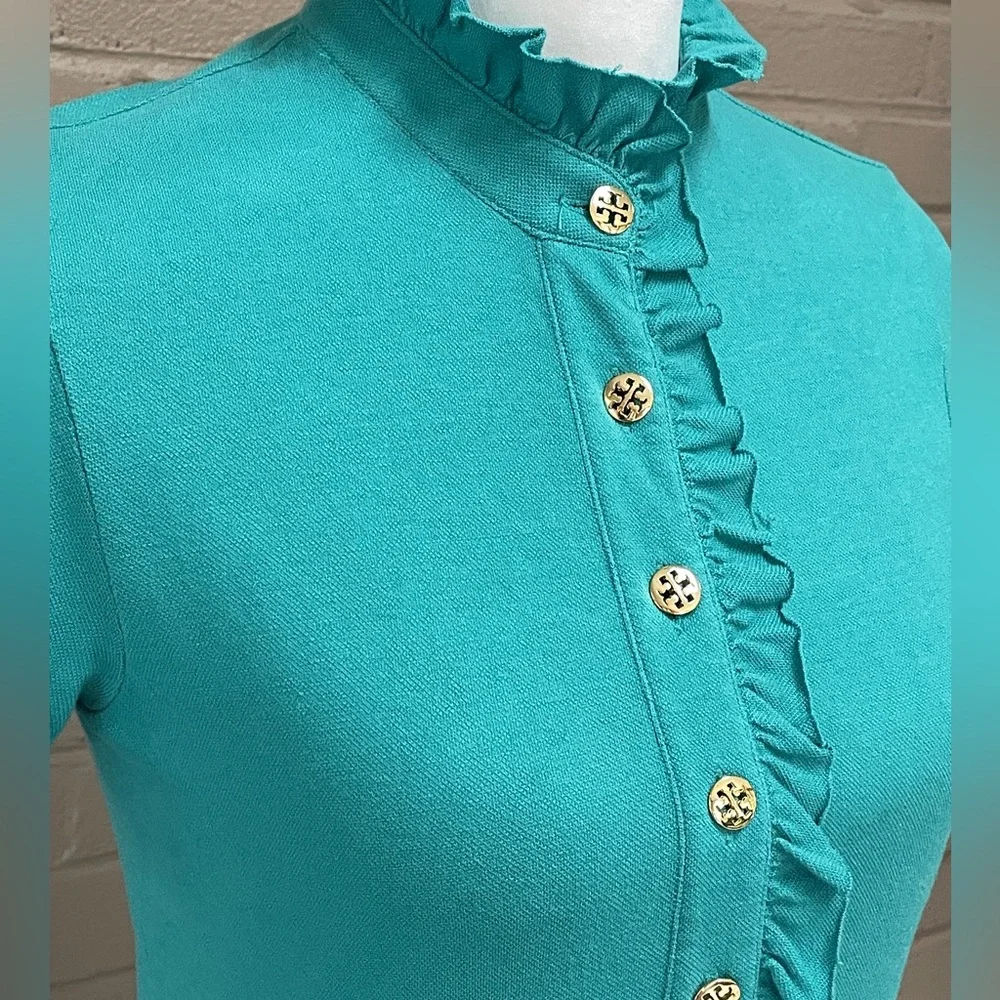 Tory Burch  blue ruffled front top  S - Picture 5 of 13